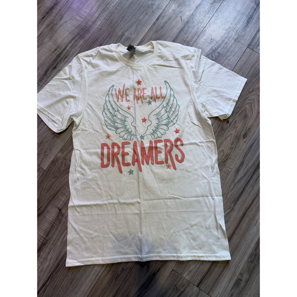 Gildan Softstyle We Are All Dreamers Graphic T-Shirt White Angel Wings Small‎
